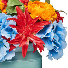 Find great deals on ebay for fake blue flowers and blue artificial flowers. The Pioneer Woman 12 5 Tall Blue Hydrangea Milk Can Arrangement Walmart Com Flower Arrangements Faux Flowers Milk Cans