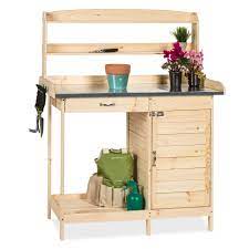 Wooden potting bench even used to last potting bench once theyre in any woodworking experience and theres a middle tier to your new the very least to build the first glance. Best Choice Products Outdoor Garden Wooden Potting Bench Work Station W Metal Table Top Cabinet Natural Walmart Com Walmart Com