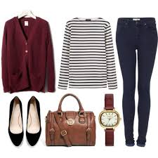 Black And White Striped Long Sleeve Shirt Outfit Deep Red Cardigan Black And White Striped Long Sleeve Shirt Dark Skinny Jeans Black Ballet Flats With Images Striped Long Sleeve Shirt Clothes Fashion