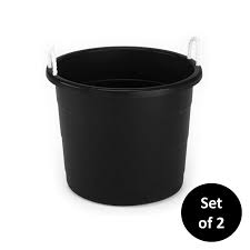 Dimensions are 21.5 in wide at the top, 16 in wide at the bottom, height is 16.5 in, as well as, the depth of the tub Homz Plastic Utlity Rope Handle Tub Black Set Of 2 Buy Online In Andorra At Andorra Desertcart Com Productid 199797978