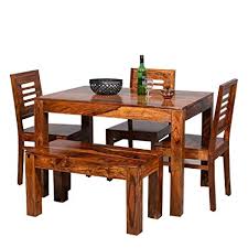 Gallery featuring images of 22 elegant dining rooms with upholstered chairs, showcasing the range of styles and configurations available. Mahimart And Handicrafts Sheesham Wooden Dining Table 4 Seater Dining Table Set With 3 Chairs 1 Bench Home Dining Room Furniture Honey Finish Amazon In Furniture