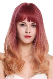 Chin length curls with bangs. Quality Women S Wig Long Fringe Sleek Curly Hair Tips Balayage Mix Purple Orange Blonde Lady