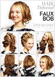 Cropped Hair Without Commitment Learn How To Create A Faux Bob In 6 Easy Steps Easy Hairstyles Curly Hair Styles Faux Hair