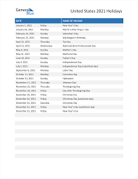 United States Holidays 2021 In Pdf Word And Excel