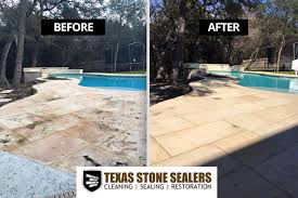 How to clean limestone patio and steps. Before After Texas Stone Sealers