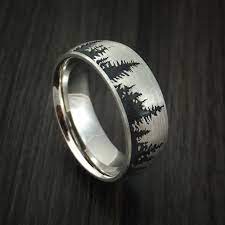 Platinum Ring With Pine Tree Design Custom Made Band Antique Style Jewelry Mens Wedding Rings Rings