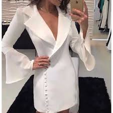 Dugme Detayli Beyaz Ceket Elbise Vestidos Elegantes Vestidos Camiseros Vestidos Cortos