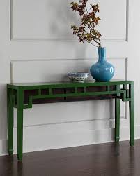 Here shown console table, green with item no.: Green Fretwork Vintage Wooden Table