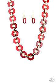 Fashionista Fever Red Acrylic Necklaces Red Necklace Matching Earrings
