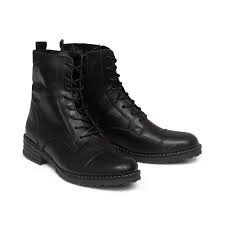 Lara Black Leather Ankle Boots with White Stitching (LA04)