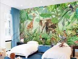 3d Nursery Kids Animals Elephant Giraffe Removable Wallpaper Etsy Wall Wallpaper Jungle Mural Kids Wall Decals
