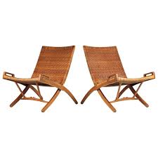 2 vintage mid century wood folding chair danish modern scandinavian mcm romania. Hans Wegner Cane And Oak Folding Chairs For Johannes Hansen Of Denmark 20c Design