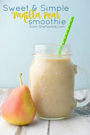Cover, and puree until smooth. Quick And Simple Vanilla Pear Smoothie Recipe Pear Smoothie Recipes Pear Smoothie Sweet Smoothies