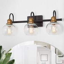 The home depot guide door guide kitchen guide door measuring. Lnc Modern Brass Black Vanity Light 3 Light Farmhouse Mid Century Bathroom Powder Room Wall Sconce With Clear Glass Shades Izmfuqhd1381237 The Home Depot In 2021 Light Fixtures Bathroom Vanity Black Vanity Light