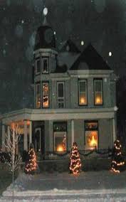 Old Farmhouse With Christmas Candles In Windows Google Search Outdoor Christmas Victorian Homes Victorian Christmas