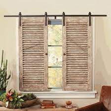 Barnwood Sliding Shutter Set Farmhouse Window Treatments Interior Windows Interior Window Shutters