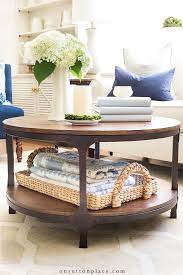 It is based on pottery barn's rhys coffee table and features and open shelf and six drawers. Simple Round Coffee Table Styling Ideas Round Coffee Table Living Room Coffee Table Coffee Table Styling