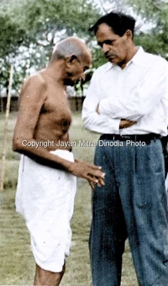 Mahatma Gandhi and American journalist Louis Fischer, Wardha, Maharashtra, India, Asia, June 1942 | Dinodia Photo Library