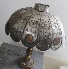 Items Similar To Vintage Handmade Punched Tin And Brass Lamp Shade On Etsy Brass Lamp Punched Tin Lamp