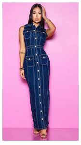 Denim Activity Long Button Up Jean Dress Long Denim Dress Chic Couture Online Dresses