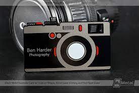 Let your business be anything but ordinary; Black Metal Card With Custom Camera Shape On Behance