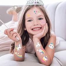 Amazon.com : Temporary Tattoo for Kids Unicorn Rainbow Flower Cute-118  Glitter Styles Crown Swan Metallic Waterproof Groovy Fake Tattoos Body Face  Tattoos Stickers Birthday Party Favors Decorations for Girls Boys : Beauty
