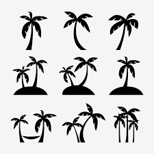Set Of Coconut Or Palm Trees With Islands Silhouette Icon Background Beach Beautiful Png And Vector With Transparent Background For Free Download Font Illustration Tree Illustration Silhouette