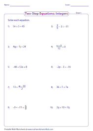Two Step Equations Integers Two Step Equations Multi Step Equations Worksheets One Step Equations