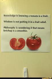 Knowledge Is Knowing A Tomato Is A Fruit Wisdom Is Not Putting It In A Fruit Salad L Philosophy Is Wondering If That Means Ketchup Is A Smoothie