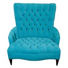 Vintage Turquoise Blue Tufted Chair And A Half At 1stdibs