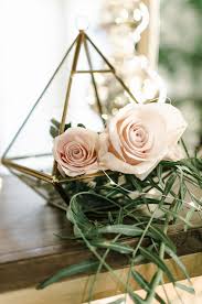 Gold Geometric Terrarium With Blush Roses Geometric Wedding Decor Wedding Flower Arrangements Pink Geometric Terrarium Wedding