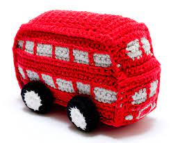 Watch your knitting video now! London Toys Fair Trade Handmade Crochet Bus Baby Rattle