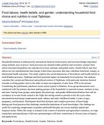 The mission of the journal of health, population and nutrition is to provide a forum for rapid publication of new findings on issues pertinent to maternal, . Food Taboos Health Beliefs And Gender Understanding Household Food Choice And Nutrition In Rural Tajikistan Usaid Advancing Nutrition
