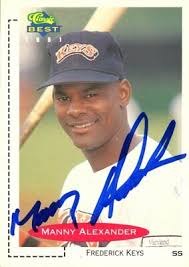 1991 Frederick Keys MANNY ALEXANDER Signed Card autograph RC ORIOLES CUBS