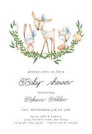Wreath Woodland Animals Baby Shower Invitation Template Free Greetings Island Animal Baby Shower Invitations Woodland Animal Baby Shower Invitations Woodland Baby Shower Invitations