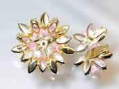 Juliana Pink Givre Crackle Beads Brooch & Earrings