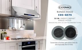 Amazon Com Cosmo Cos Qs75 30 In Under Cabinet Range Hood With 500 Cfm Permanent Filters Led Lights Convertible From Ducted To Ductless Kit Not Included In Stainless Steel Appliances