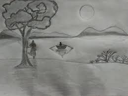 Day S Eye Scenery Of Moonlight With Heart Touching Picture Night Scenery Scenery Drawing Pencil Cute Drawings Of Love