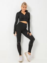 This mesh backless crop sports top made of rayon, very soft, breathable, and lightweight fabric very friendly to skin, has large stretchy to curve your. Sport Crop Top Langarm Schwarz Mit Reissverschluss Vorne Fitness Leggings Anzug