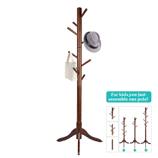 Vlush Free Standing Coat Rack 8 Hooks Wooden Coat Hat Tree Coat Hanger Holder Enterway Hall Tree With Solid Rubber Wood Base For Coat Hat Clothes Scarves H Standing Coat Rack
