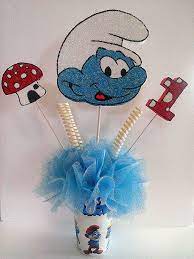 The Smurfs Centerpiece Smurfs Party Decorations Kids Themed Birthday Parties Smurfs Party