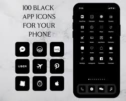 Iphone Ios 14 App Icons Black Aesthetic Icons Minimal App Etsy In 2021 App Icon App Covers Black App