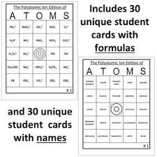Polyatomic Ion Chemistry Bingo Atoms Game Chemistry Teaching Chemistry Chemistry Classroom
