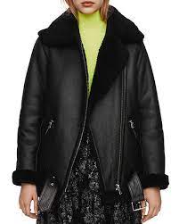 Maje Gombery Leather Real Sheep Shearling Coat Shearling Coat Coat Coats For Women