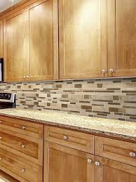 Travertine Subway Mix Backsplash Tile Ivory Beige Brown Maple Kitchen Cabinets Glass Backsplash Kitchen Kitchen Tiles Backsplash