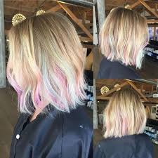 Ice Pink Blue With Balayage Highlights Short Hair Hair Color Hair Color Pastel Short Hair Highlights Pink Blonde Hair
