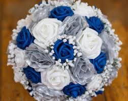 Royal Blue And White Wedding Bouquet With Crystals Bridal Bouquet Cobalt Blue Or Sapphire Blu Blue Wedding Bouquet Blue Wedding Flowers Wedding Bridal Bouquets