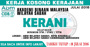 Jawatan kosong jabatan perkhidmatan awam malaysia jpa tawaran adalah dipelawa dari. Kerja Kosong Kerani Akademi Binaan Malaysia Wilayah Sabah Jawatan Kosong Terkini Negeri Sabah