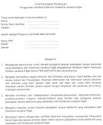 Surat Pernyataan Sertifikat Elektronik Pajak Elektronik Surat Orang