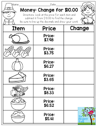 Money Making Change For 10 00 Such A Cute Idea For Getting Children Ready For A Thanksgiving Day Feast Money Math Teaching Money Money Worksheets